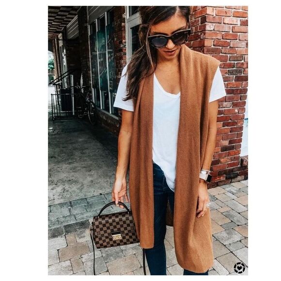 Eileen Fisher linen blend knit sleeveless duster vest...